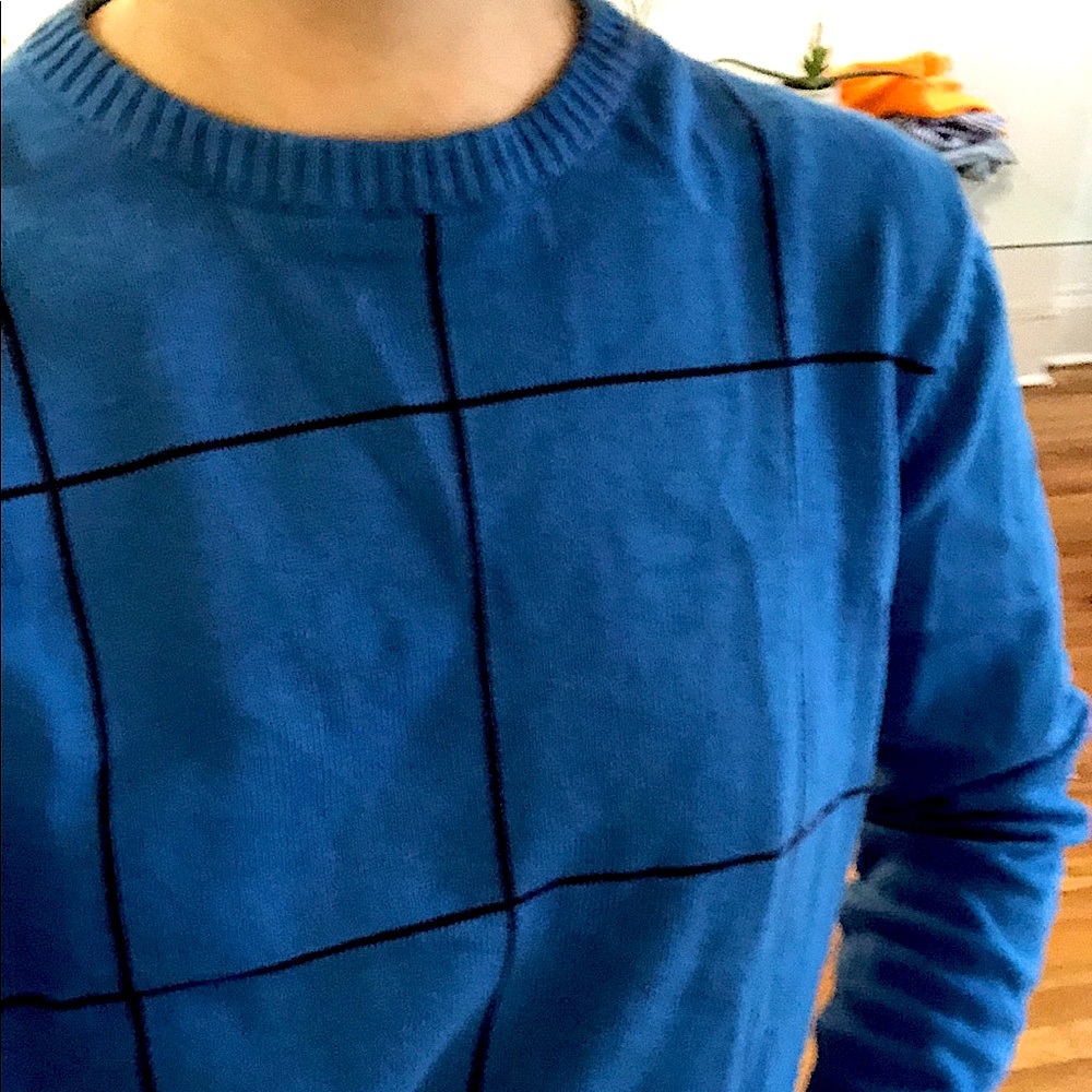 Vintage JOHN ASHFORD Blue Black Checked Cotton Crew Neck Pullover Sweater Jumper - Picture 16 of 16